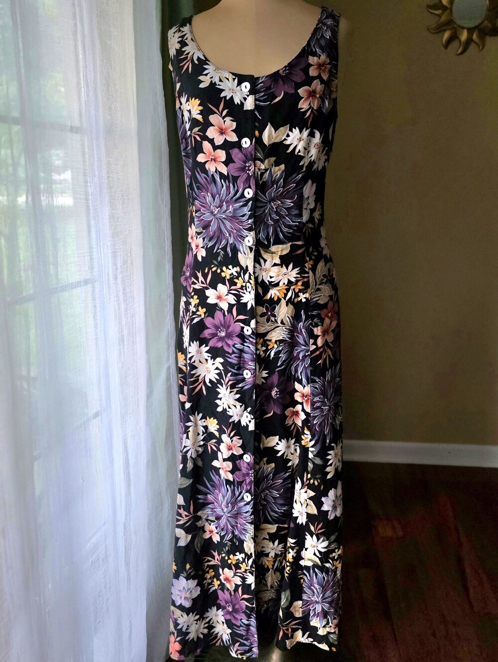 Vintage Floral Maxi Dress Button Front 90s Y2K Cottagecore Robbie Bee Size 14